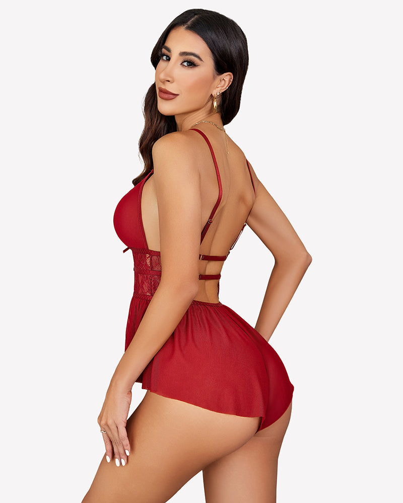 Lace Bodysuit V Neck Mesh Sleepwear