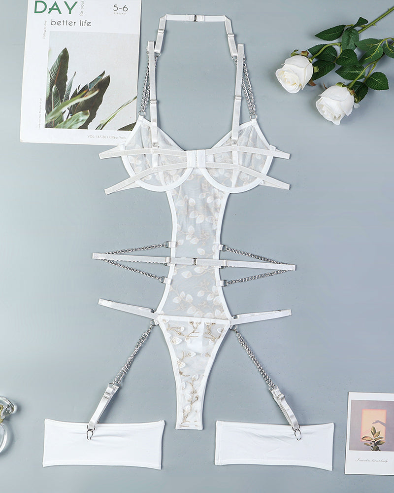 Lace Embroidered Chain Bodysuits