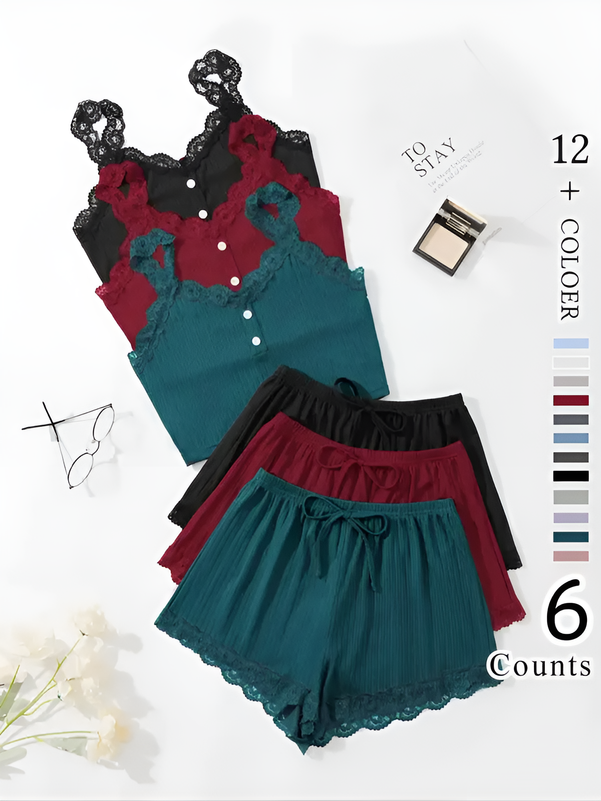 LunaLace – Women's Lace Trim Pajama Set