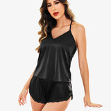 Satin Pajama Set Cami Lace Sleepwear