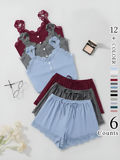 LunaLace – Women's Lace Trim Pajama Set
