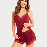 Lace Trim Short Pajama Set