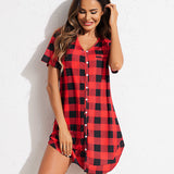 Button Down Short Sleeve V Neck Night Shirt