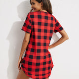 Button Down Short Sleeve V Neck Night Shirt
