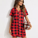Button Down Short Sleeve V Neck Night Shirt