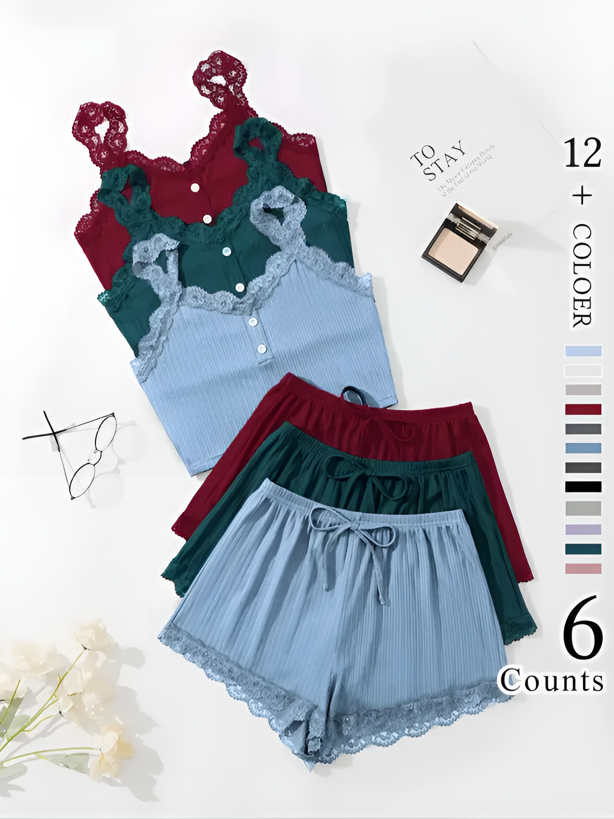 LunaLace – Women's Lace Trim Pajama Set