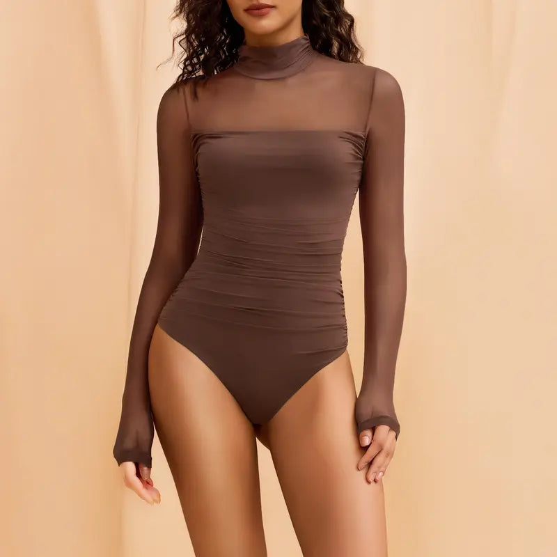 ORELIA Mesh Turtleneck Bodysuit