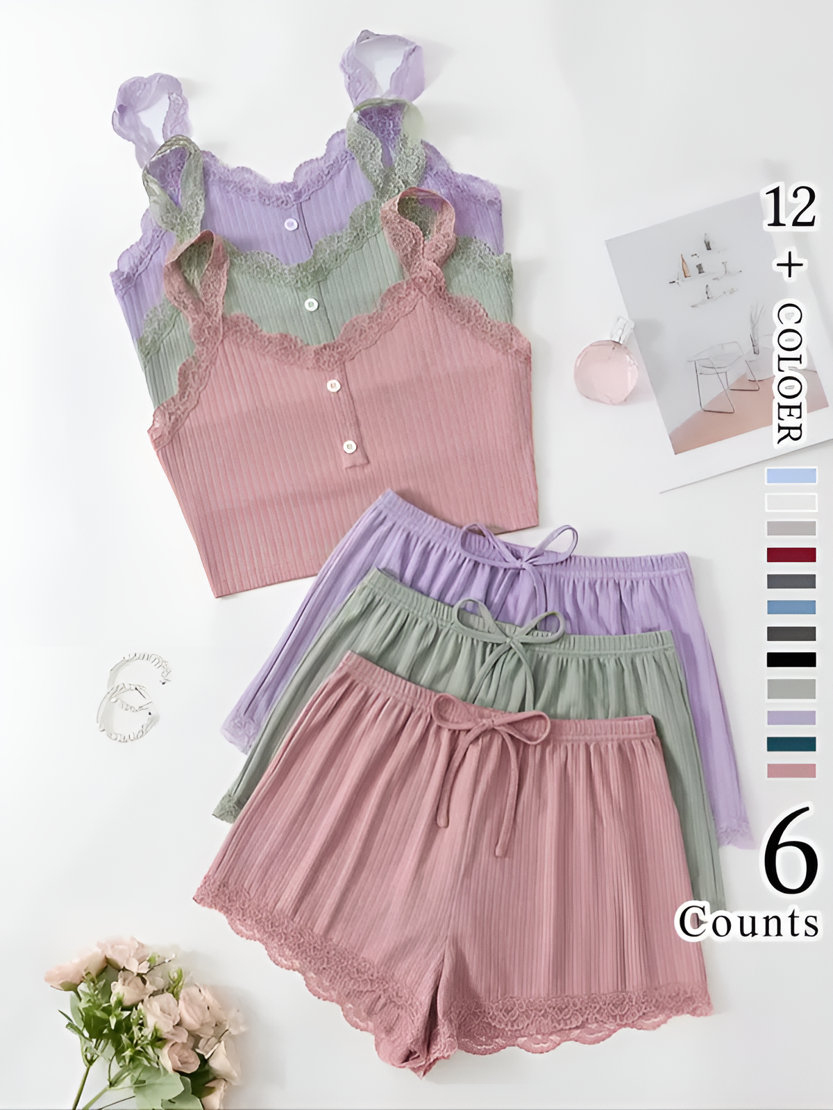 LunaLace – Women's Lace Trim Pajama Set