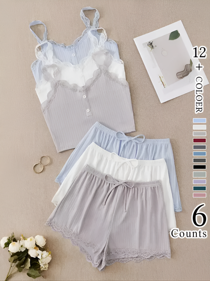 LunaLace – Women's Lace Trim Pajama Set