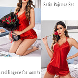 Satin Pajamas Set Cami Shorts Set