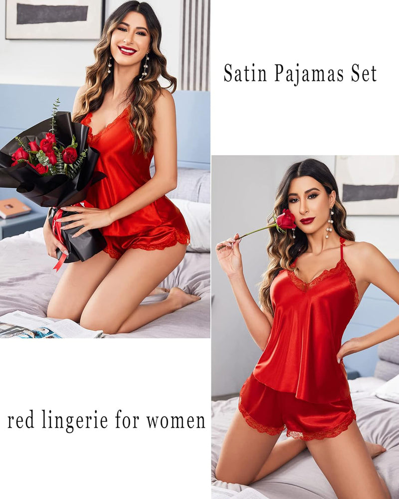 Satin Pajamas Set Cami Shorts Set