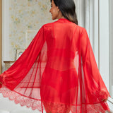 3 Piece Lace Kimono Robe with Bra and Panty