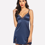 Satin Lace Mini Dress V Neck Nightgown