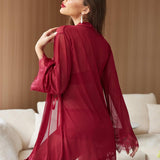 3 Piece Lace Kimono Robe with Bra and Panty