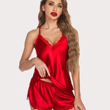 Satin Pajamas Set Cami Shorts Set