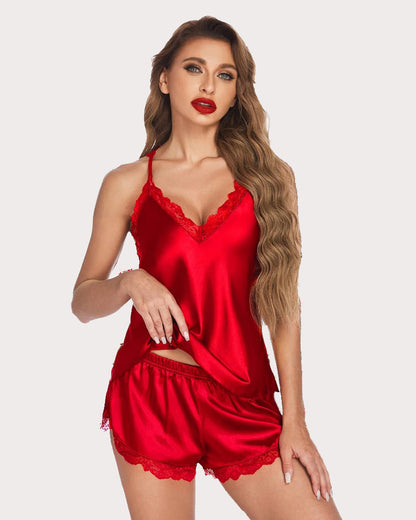 Satin Pajamas Set Cami Shorts Set