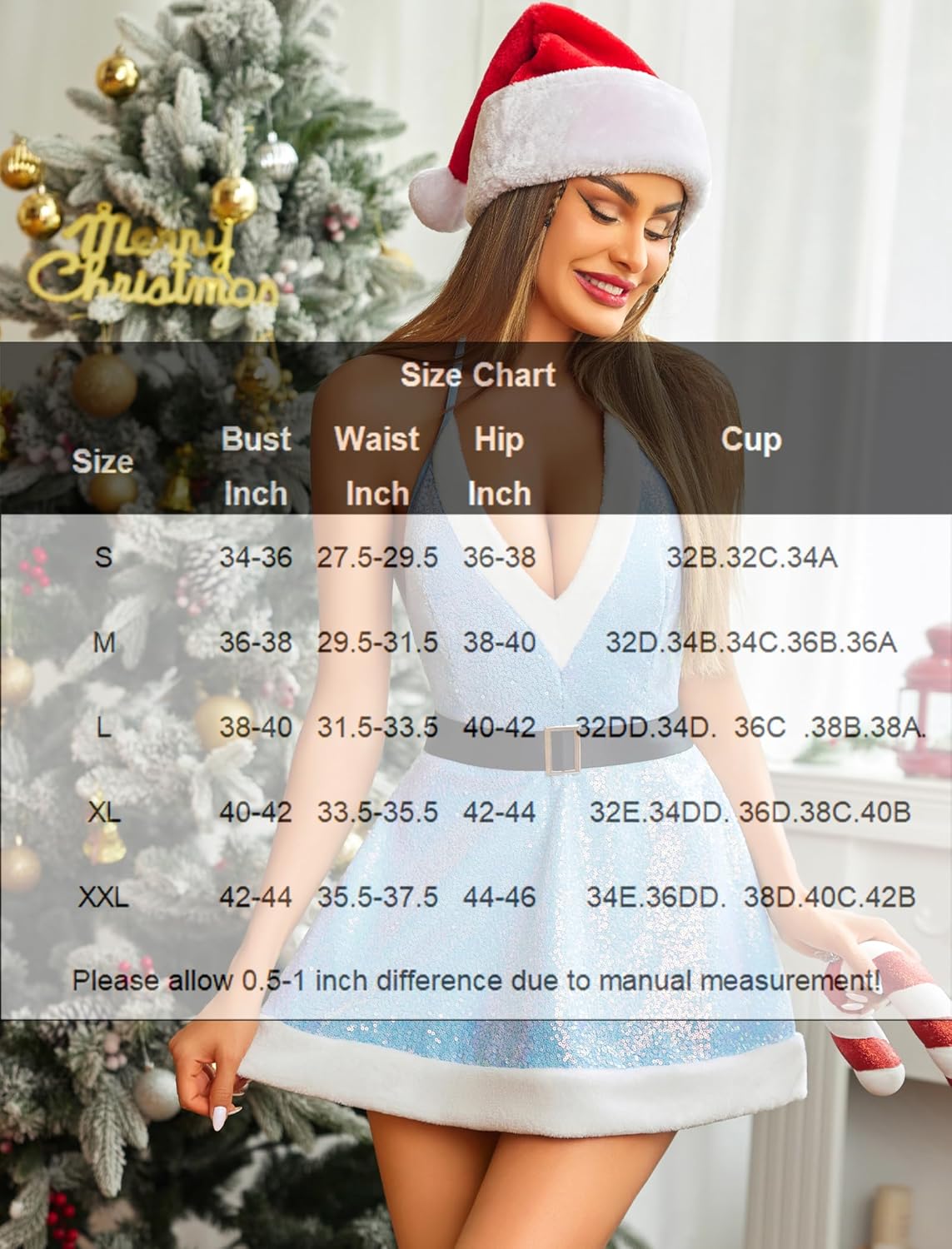 Christmas Halter Santa Sequin Lingerie Set