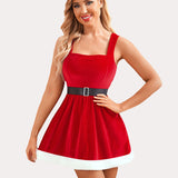 Santa Velvet A Line Dress with Belt