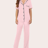 Notch Collar Soft Pajamas Set