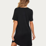 Button Down Short Sleeve V Neck Night Shirt