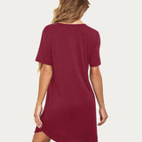 Button Down Short Sleeve V Neck Night Shirt
