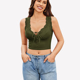 Plunge Crop Tops V Neck Ribbed Tank Top