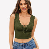 Plunge Crop Tops V Neck Ribbed Tank Top