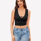 Plunge Crop Tops V Neck Ribbed Tank Top