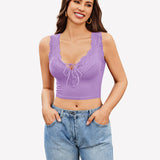 Plunge Crop Tops V Neck Ribbed Tank Top