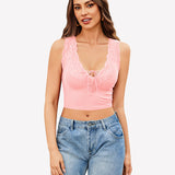 Plunge Crop Tops V Neck Ribbed Tank Top