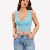 Plunge Crop Tops V Neck Ribbed Tank Top