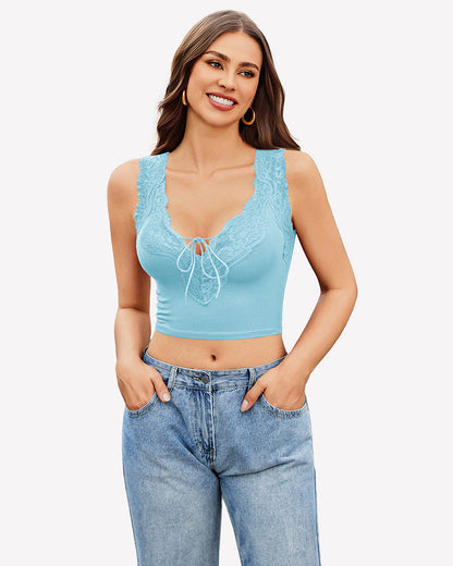 Plunge Crop Tops V Neck Ribbed Tank Top