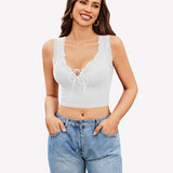 Plunge Crop Tops V Neck Ribbed Tank Top