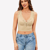 Plunge Crop Tops V Neck Ribbed Tank Top