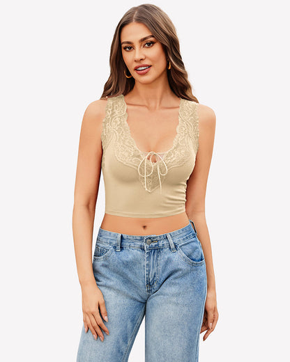 Plunge Crop Tops V Neck Ribbed Tank Top