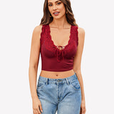 Plunge Crop Tops V Neck Ribbed Tank Top