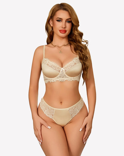 Floral Lace Underwire Bra and Pany Set
