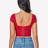 Floral Lace Bustier Cap Sleeve Crop Top