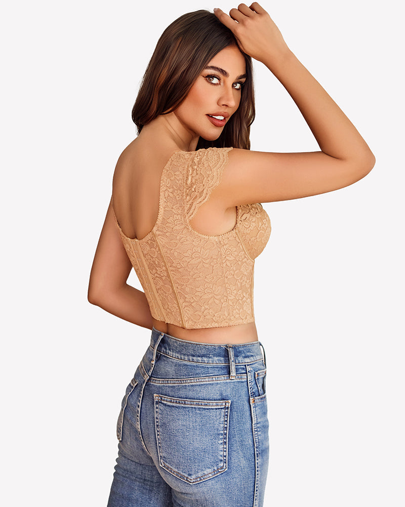 Floral Lace Bustier Cap Sleeve Crop Top