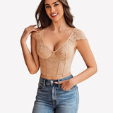 Floral Lace Bustier Cap Sleeve Crop Top