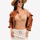 Floral Lace Bustier Cap Sleeve Crop Top