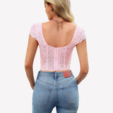 Floral Lace Bustier Cap Sleeve Crop Top