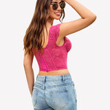 Floral Lace Bustier Cap Sleeve Crop Top
