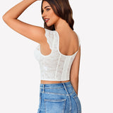 Floral Lace Bustier Cap Sleeve Crop Top