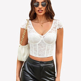 Floral Lace Bustier Cap Sleeve Crop Top