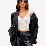 Floral Lace Bustier Cap Sleeve Crop Top