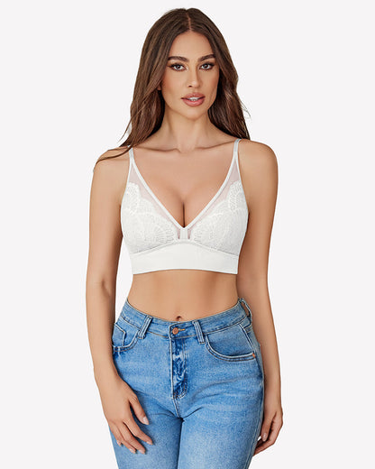 Wireless Bralette Mesh V Neck Bra