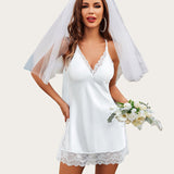 Leopard Satin Lace Full Slips Sleepwear