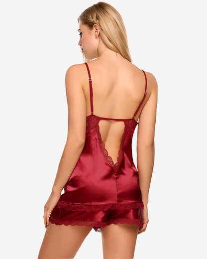 Heart Satin Lace Pajamas Set