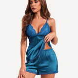 Heart Satin Lace Pajamas Set